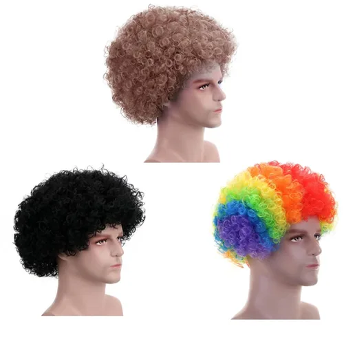 Vista 3 de Peluca de payaso sintético afro esponjosa de 3 piezas para hombres y mujeres, cosplay, fiesta de anime, Navidad, Halloween, pelucas divertidas