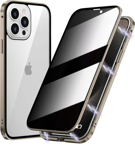 Vista 13 de Funda de Privacidad Magnética de Titanio para iPhone 14, Funda de Cuerpo Completo 360 con Absorción Magnética Anti-Espía y Vidrio Templado de Doble