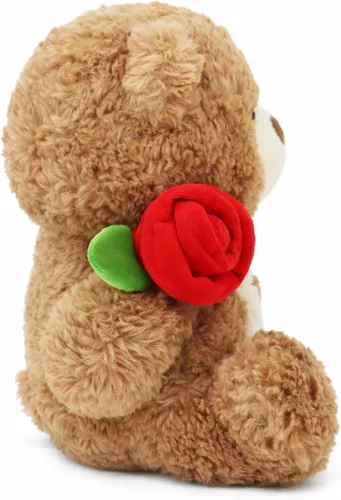 Vista 3 de Juguete de peluche de oso de peluche, oso de rosa y corazón, juguete de peluche romántico, perfecto para cumpleaños de niños y niñas (marrón)