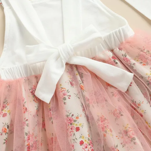 Vista 6 de Conjunto de vestido de Pascua para bebé y niña, diseño de conejito halter, de malla, calentadores de piernas