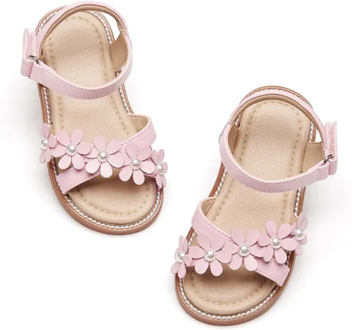 Vista 42 de Sandalias de verano para niñas con puntera abierta, sandalias planas de princesa con suela cómoda D742 Oro