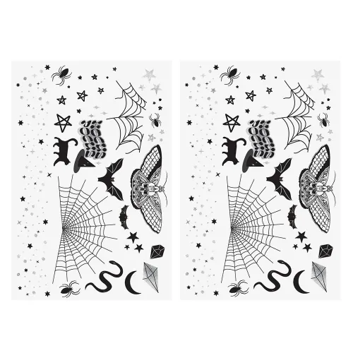 Vista 7 de Flash Tattoos Tatuajes temporales de Halloween Witch Please 44 tatuajes espeluznantes Tatuaje metálico Suministros para fiesta de Halloween