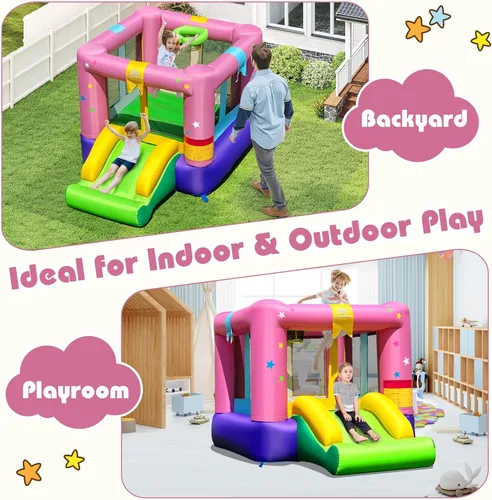 Vista 2 de BOUNTECH Casa inflable de rebote para niños de 3 a 12 años para interiores y exteriores con soplador de 480 W, área de salto, tobogán, juego