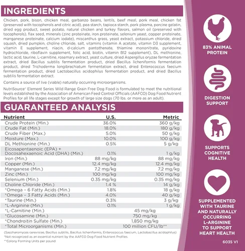 Vista 6 de NutriSource Element Series Wild Range - Alimento seco para perros, pollo, cerdo y bisonte, 12 libras