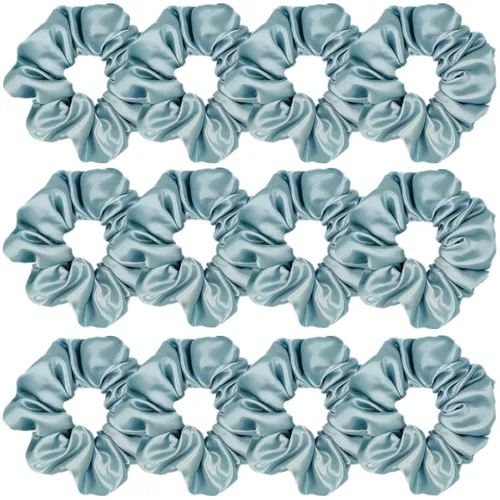Vista 13 de Sufermoe 12 bandas elásticas para el cabello de seda satinada, color azul surtido de 4.5 pulgadas para mujeres y niñas