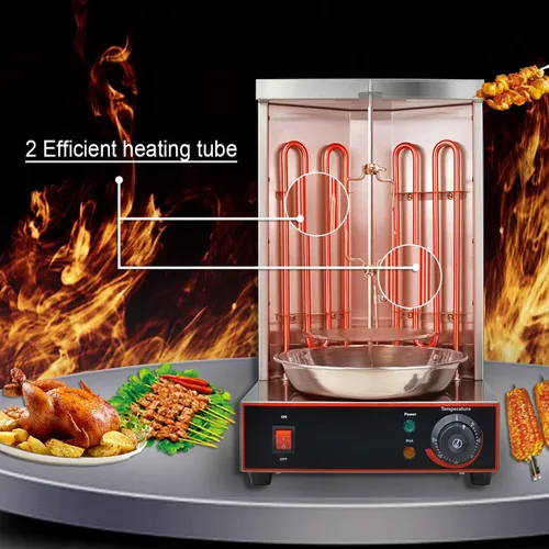 Vista 4 de Li Bai Shawarma - Parrilla vertical eléctrica para kebab, horno asador de giroscopio, asador de carne con 2 tubos de calefacción, cuerpo de acero