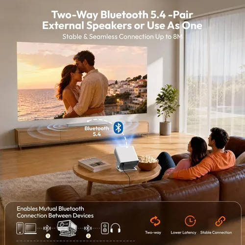 Vista 9 de XGODY N8 Smart Projector with WiFi and Bluetooth, 4K Support, Built in Apps white-Gray