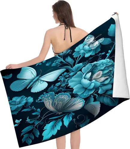 Vista 24 de Toalla de playa y piscina con diseño de bandera de línea azul en blanco y negro, toalla de playa grande suave y absorbente para natación, deportes