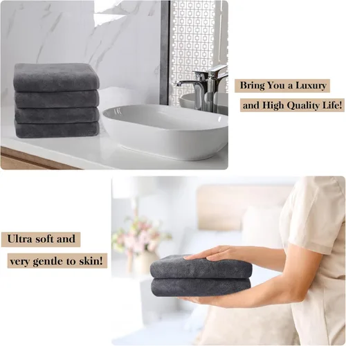 Vista 6 de KinHwa Toallas de mano de microfibra para baño, toallas faciales suaves y absorbentes, para baño, spa, gimnasio, 16 x 30 pulgadas, paquete de 2 Gris