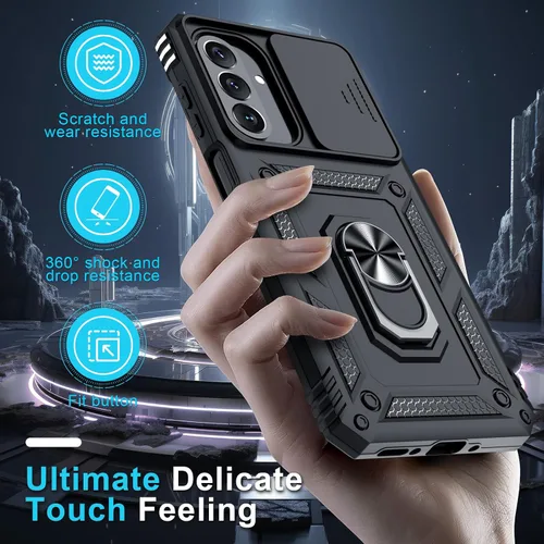Vista 7 de Janmitta Compatible con Samsung Galaxy A26 5G Funda con Cubierta Deslizante Integrada para Lente de Cámara + Protector de Pantalla + Soporte