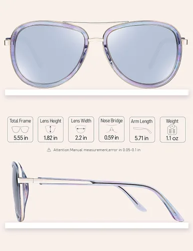 Vista 4 de BIRCEN Gafas de sol polarizadas para mujer con protección UV - Sombras retro espejadas con montura de acetato BC2001