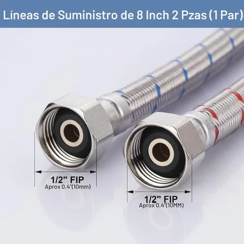 Vista 4 de ARCORA Conector de manguera de grifo de 8 pulgadas de longitud trenzado de acero inoxidable cUPC Líneas de suministro de 1/2 pulgada FIP x 1/2