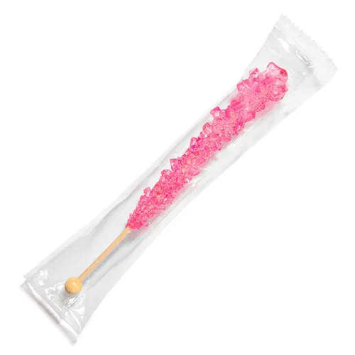 Vista 3 de Pink Rock Candy - Palitos de azúcar con sabor a cereza, 12 caramelos rosados envueltos individualmente