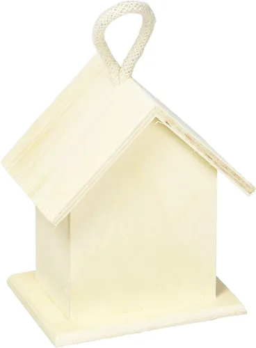 Vista 2 de Darice Casa de pájaros natural sin terminar – Madera clara, agujero de estrella – para proyectos de vacaciones y decoración del hogar – Decora
