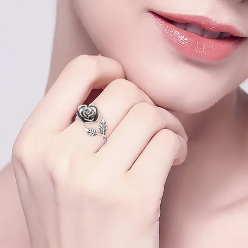 Vista 19 de Anillos abiertos ajustables de plata de ley S925, anillo de rosa para mujeres y adolescentes