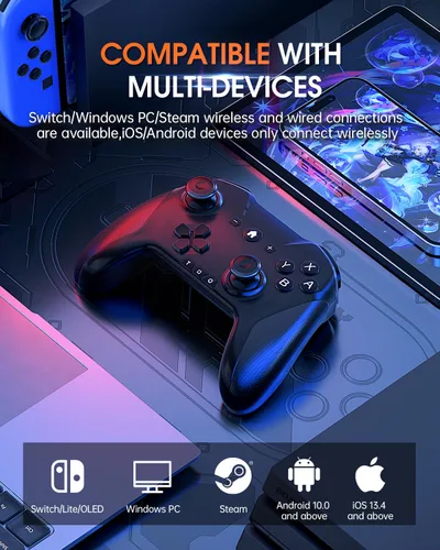 Vista 2 de Wireless Switch Pro Controller, Bluetooth Controller Compatible for SwitchLiteOLEDPCIOSAndroidiPhonePhoneSteamMaciPadTV,Support Macro