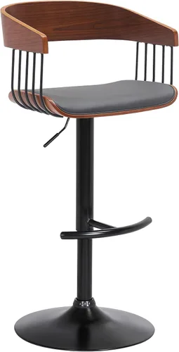 Vista 15 de Armen Living Larisa - Taburete giratorio de madera de nogal de mediados de siglo para encimera de isla de cocina en piel sintética negra con metal