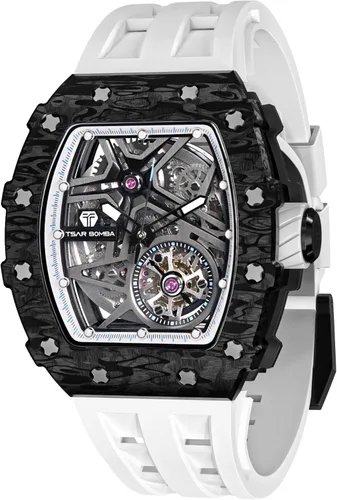 Vista 17 de Tsar Bomba Men's Automatic Watch Tonneau Luxury Skeleton Watch for Men Mechanical 50M Waterproof Wristwatch Gift for Men 08tc-whi