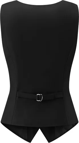 Vista 2 de Foucome Chaleco de doble botonadura para mujer, chaleco elegante con cuello de solapa