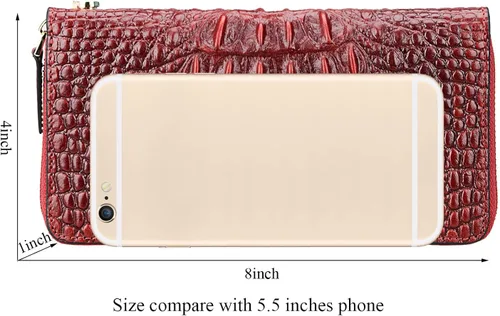 Vista 7 de PIJUSHI Cartera de pulsera de piel de cocodrilo para mujer bolso de mano