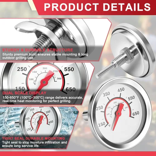 Vista 4 de Termómetro de Tapa de 4.6 cm G432-8L00-W1 para Reemplazo de Termómetro de Parrilla Charbroil Advantage & Tru-Infrared Performance 463625217 1.8