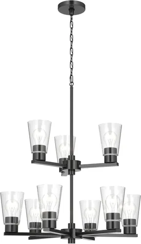 Vista 25 de Kichler Stamos - Lámpara de araña de 24 pulgadas, 9 luces, suave, moderna, de 2 niveles con vidrio transparente en bronce antiguo