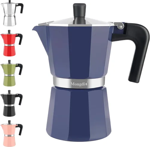 Vista 14 de Mongdio - Cafetera de café espresso para estufa Moka, Cafetera Cubana para estufa, Cafetera Mocha Greca Italiana, para 6 tazas de espresso, 10 onzas