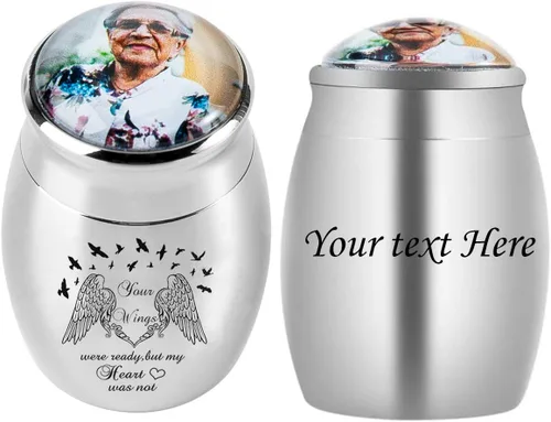 Vista 15 de Bivei Urnas pequeñas para cenizas humanas, urna personalizada de recuerdo con foto y texto para hombres y mujeres, mini urnas para adultos