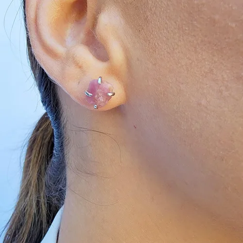 Vista 79 de Aretes de piedra preciosa natural en bruto con oro rosa sobre plata de ley 925, 6 a 0.276 in, regalo de piedra de nacimiento de calidad genuina