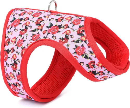 Vista 13 de Mile High Life Arnés para perro, chaleco floral de malla de aire para perros y gatos pequeños de 20 libras, fácil de poner, cierre fácil ajustable
