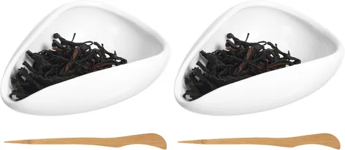 Vista 10 de Luxshiny Plato de té de cerámica con aguja de 3.93 x 2.95 x 1.18 pulgadas, soporte suelto para hojas de té y plato de exhibición de frijoles