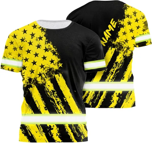 Vista 11 de Camisa de alta visibilidad con bandera de Estados Unidos de color para hombres y mujeres, con nombre personalizado, camisa de seguridad reflectante