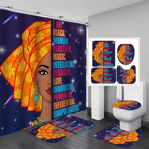 Vista 8 de Jayden Madge - Juego de 4 cortinas de ducha para mujer afroamericana, citas inspiradoras, atardecer, safari, animales, tribal, niña afro, orgullosa