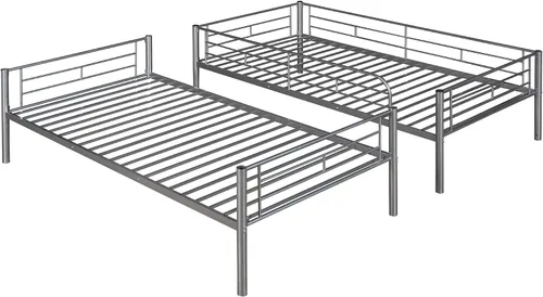 Vista 6 de Literas de metal de tamaño individual sobre individual, bastidor convertible de alta resistencia dividido en 2 camas para niños, niñas