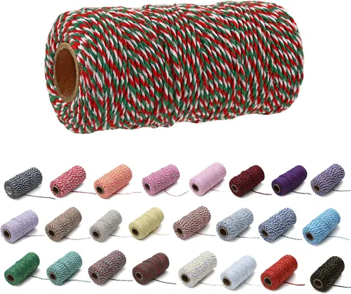 Vista 30 de 1 rollo de cuerda de algodón colorida de 0.0787 in de 109 yardas, cuerda para panaderos, manualidades DIY, envoltura de regalos, Navidad, boda #02