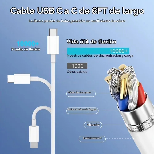 Vista 5 de Cargador para iPhone 16, [certificado MFi] Paquete de 3 cargadores rápidos USB C con cable USB C a USB C de 6 pies compatible con iPhone 16/16