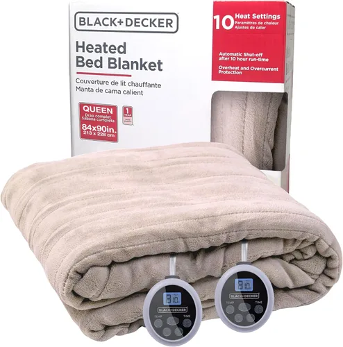 Vista 21 de BLACK+DECKER Manta térmica eléctrica, manta eléctrica de piel de oveja sintética, manta térmica con 4 niveles de calefacción, temporizador de 3