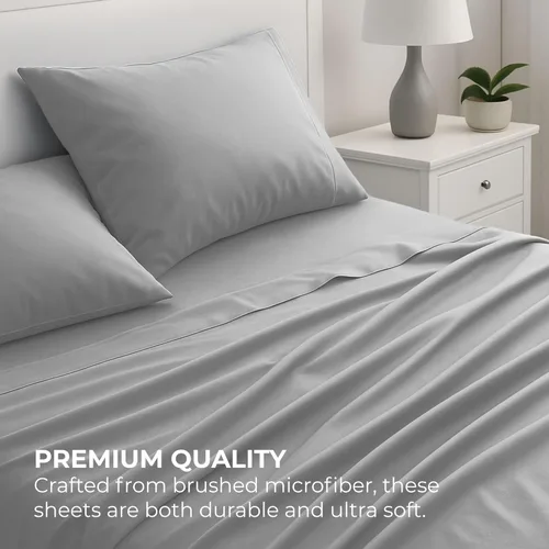 Vista 137 de Pure Bedding Juego de Sábanas Twin - Sábanas de Cama de Microfibra Ultra-Suave 1800 - Doble Cepillado - Bolsillos Profundos - Ajuste Fácil - Extra