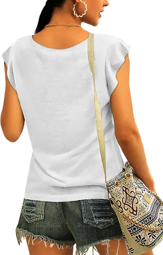 Vista 2 de Micticsi Camisetas básicas de verano para mujer 2023, camisetas sin mangas casuales con cuello en V
