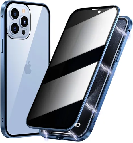 Vista 10 de Funda de Privacidad Magnética de Titanio para iPhone 14, Funda de Cuerpo Completo 360 con Absorción Magnética Anti-Espía y Vidrio Templado de Doble