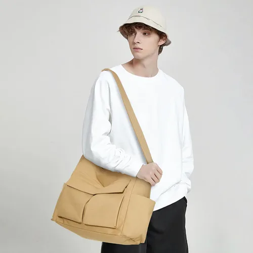 Vista 8 de KALIDI - Bolsa de lona tipo mensajero, bolsa cruzada grande para mujeres u hombres, bolsa de hombro de lona casual para la universidad, trabajo
