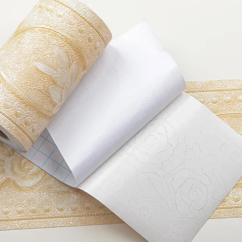 Vista 7 de AbaBoorty Papel Tapiz con Borde Floral Beige para Decoración 196"X4.1" Despegar y Pegar Borde de Pared Impermeable Adhesivo de Azulejos Papel Tapiz