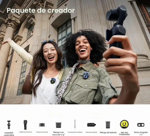 Vista 10 de Insta360 Luna Ultra Creator Bundle - Cámara de vlogging de 8K con lentes Leica duales, zoom de 12 ×, sensor de 1 pulgada, pantalla táctil negro