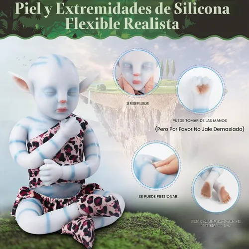 Vista 4 de Vollence Muñecas de bebé de cuerpo completo de silicona Avatar durmiendo de 17 pulgadas, no son muñecas de vinilo, bebé Na'vi Reborn todo