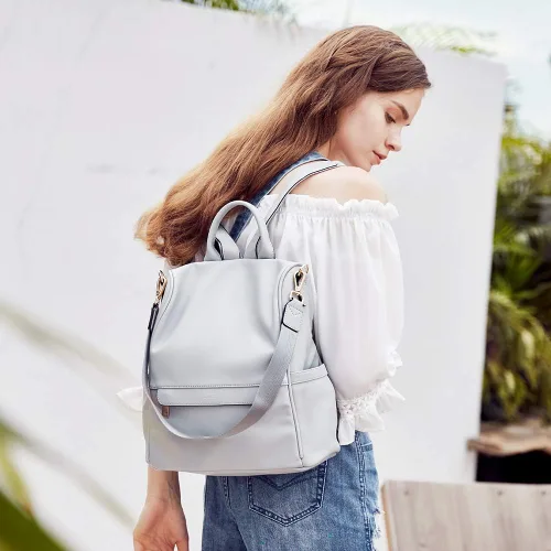 Vista 2 de Bolso CLUCI tipo mochila para mujer, de piel, moderno, bolso de viaje, de tamaño mediano, de diseño, convertible, mochila de hombro, Gris oscuro, M