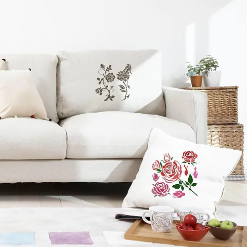 Vista 7 de GORGECRAFT 12 estilos 7.1x7.1 in Rose Flowers Stencil Flores Hojas Plantillas Florales Brotes Florales Ramos de rosas Vines Ramas de Hojas