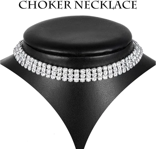 Vista 2 de Miraculous Garden Gargantilla de cristal con diamantes de imitación brillantes y chapados en oroplatanegro, joyería para mujeres y niñas, boda