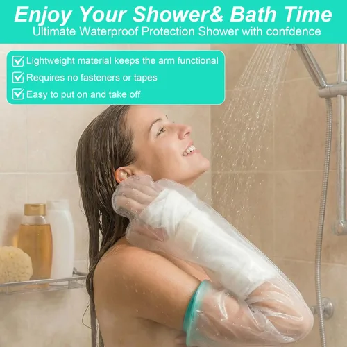 Vista 4 de Manga de ducha de brazo, manga impermeable para ducha, protector de ducha para brazo, protección impermeable para muñeca, codo, dedo, mano