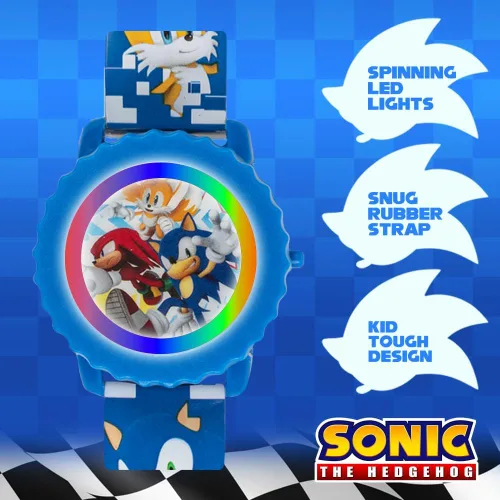 Vista 2 de Reloj digital para niños de Sonic The Hedgehog – Pantalla LED intermitente, hora fácil de leer, correa ajustable y diseño de personajes de Sonic