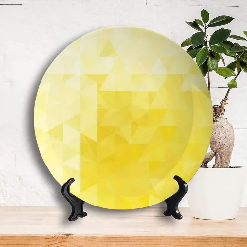 Vista 3 de Platos de cerámica, placas de cerámica decorativas amarillas, triángulo simple, mosaico retro ondulado, 8 pulgadas, platos decorativos